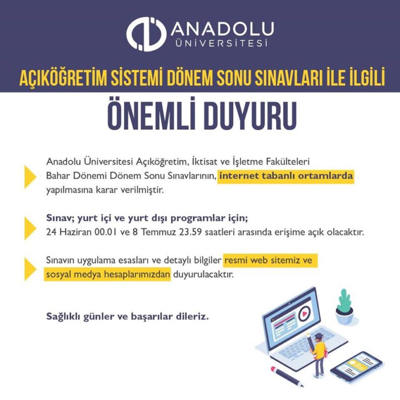 Anadolu Üni̇versi̇tesi̇: Finaller internet ortamında olacak