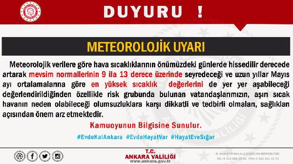Ankara Valiliği’nden sıcak hava uyarısı