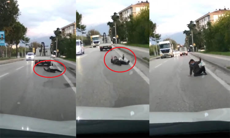Kasasına tutunduğu araçtan düştü, ölümden döndü