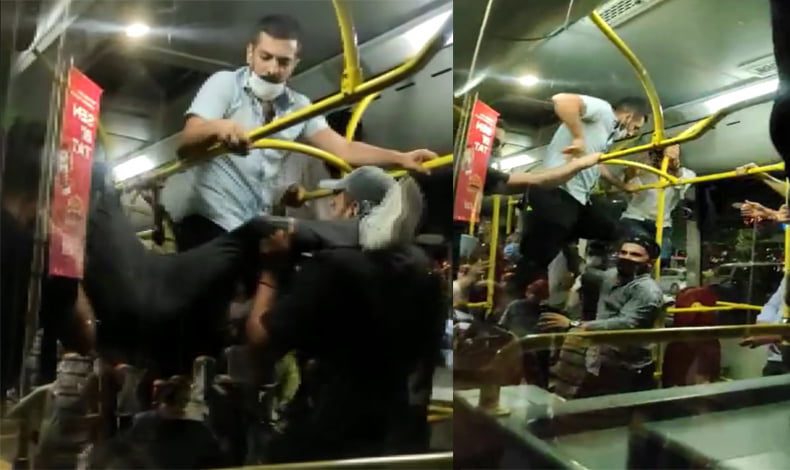 Otobüste tekme tokat maske kavgası