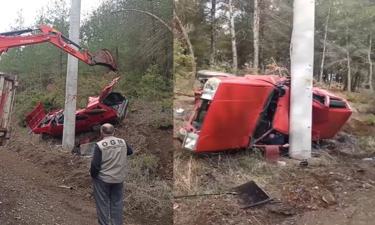 Bursa’da hurdaya dönen otomobilden sağ kurtuldu