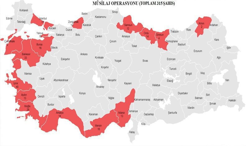 16 ilde eş zamanlı operasyon: 315 gözaltı kararı