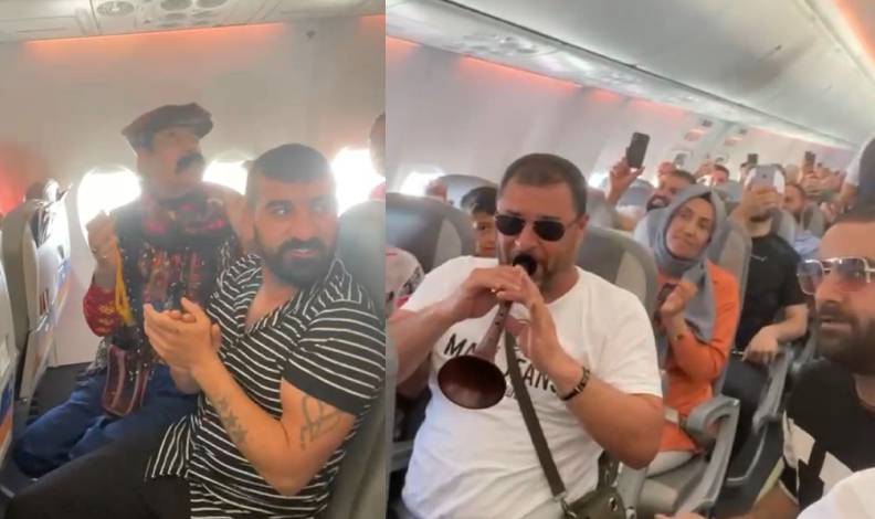 Uçakta darbukalı eğlence