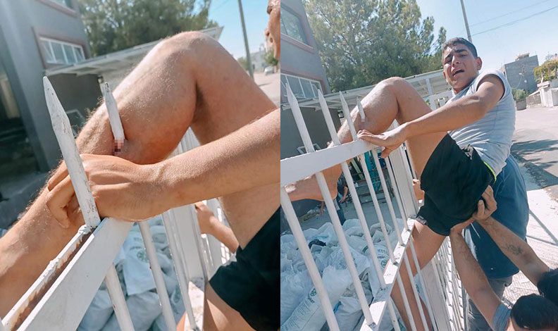 Bacağına korkuluk demiri saplandı