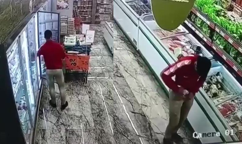 Çaldığı kaşarları pantolonuna sakladı