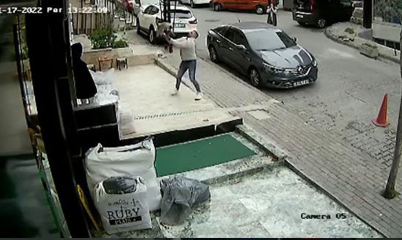 Düşen kediyi havada yakaladı