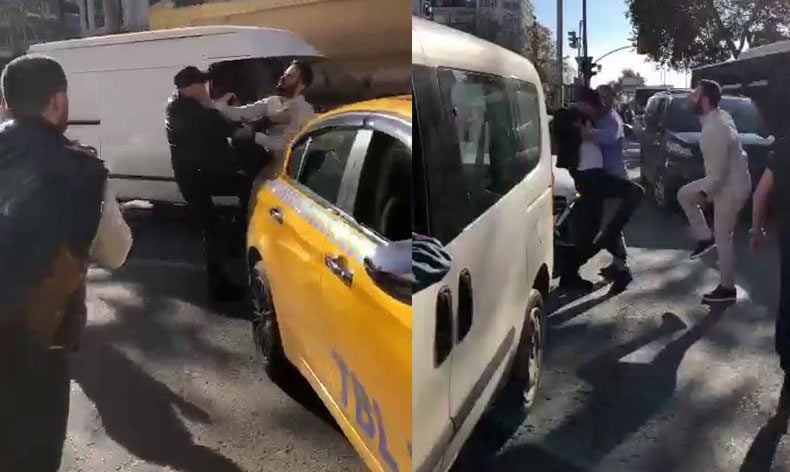 Taksici ve yolcu arasında tekmeli yumruklu kavga