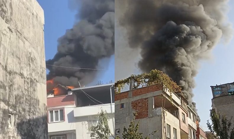 Bursa’da 2 katlı evin çatısı alev alev yandı