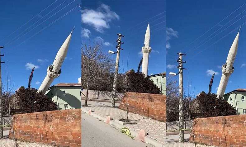 Hasar alan minarelerin yıkımı sürüyor