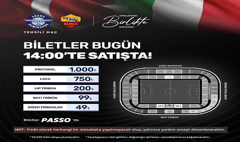 Roma depremzedeler için Adana Demirspor ile temsili maç yapacak