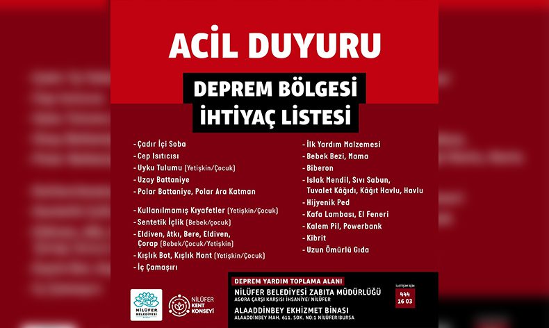 Nilüfer Belediyesi deprem bölgesi için yardım kampanyası başlattı