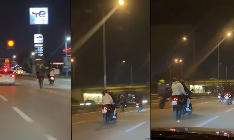 Motosikletli gençlerin trafiktek tehlikeli hareketleri