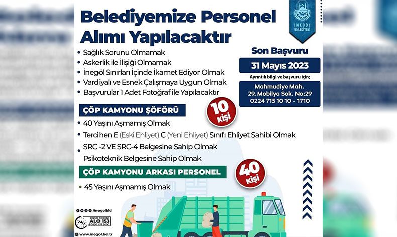 İnegöl Belediyesi 50 personel alacak