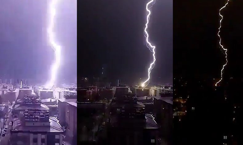 Gaziantep’te şimşekler geceyi aydınlattı