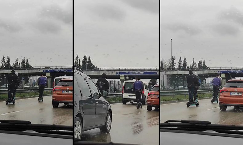 Bursa’da gençlerin tehlikeli scooter yolculuğu