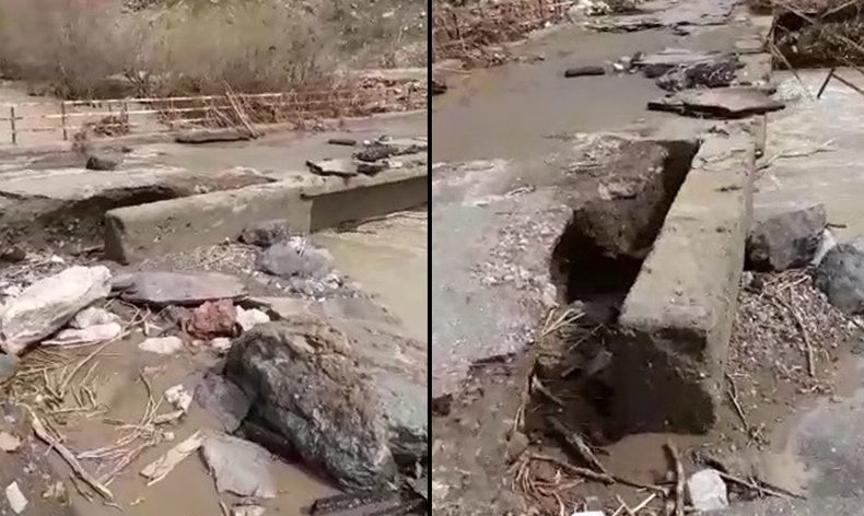 Sel suları köprüye zarar verdi