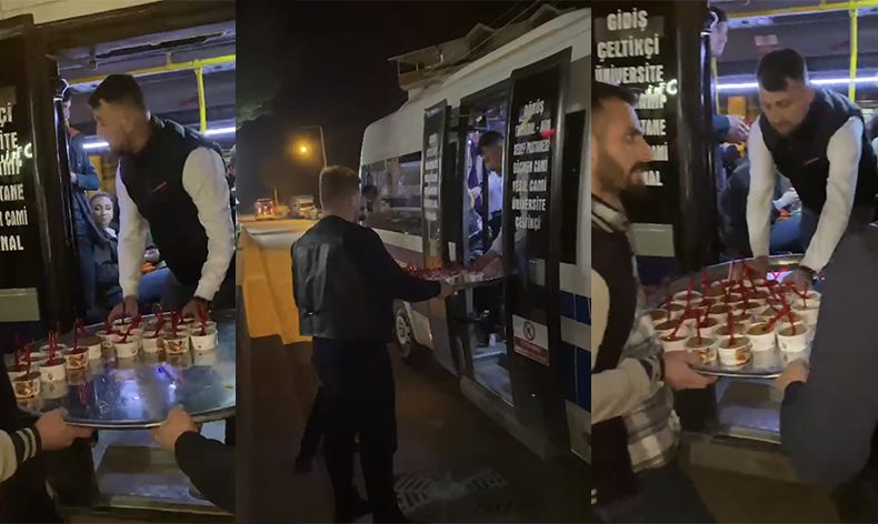 Otobüsleri durdurup yolculara helva ikram ettiler