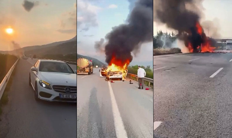 Bursa’da seyir halindeki araçlar alev topuna döndü