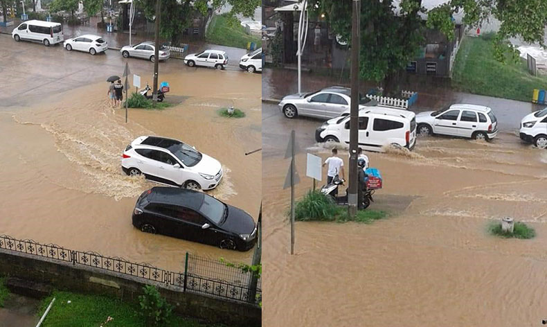 Tatil bölgesi sağanak yağışa teslim oldu