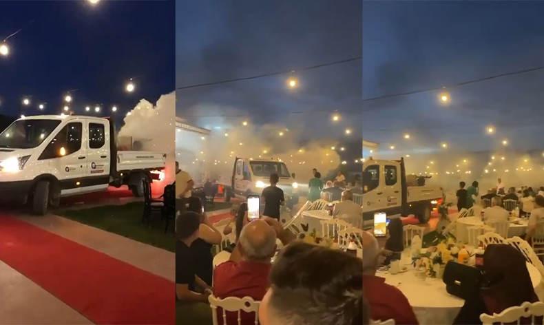 İlaçlama aracı gelin ve damattan önce geçti