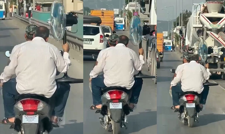 Serinlemek için çareyi vantilatörde buldu