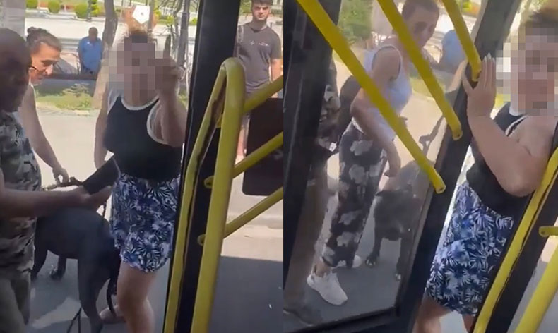 Otobüse köpekle alınmayan kadın ortalığı birbirine kattı