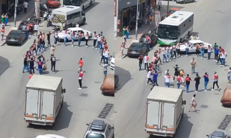 Bursa’da, trafiği kesip halay çektiler
