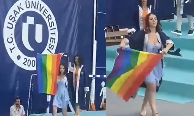 Mezuniyet Töreninde LGBT Bayrağı Açtı