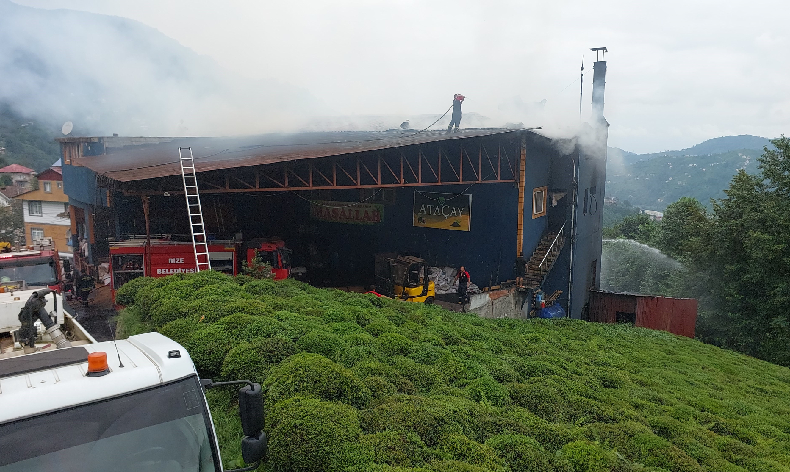 Rize’de çay fabrikasında yangın çıktı