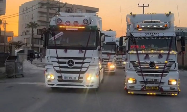 Tır şoförü damadın düğün konvoyu tırlardan oluştu