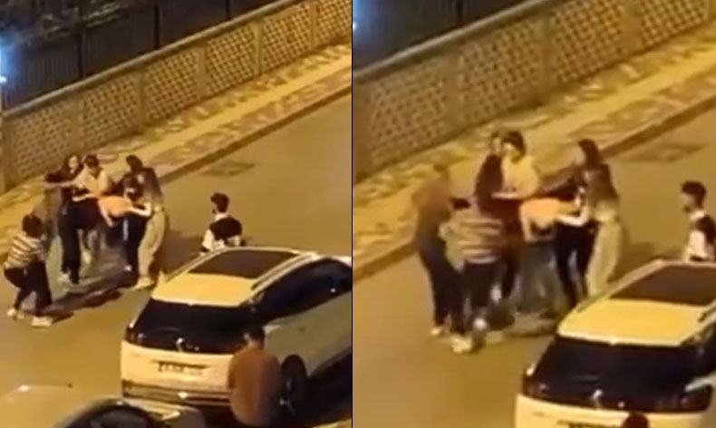 Bursa’da kadınlar birbirine girdi, erkekler izledi
