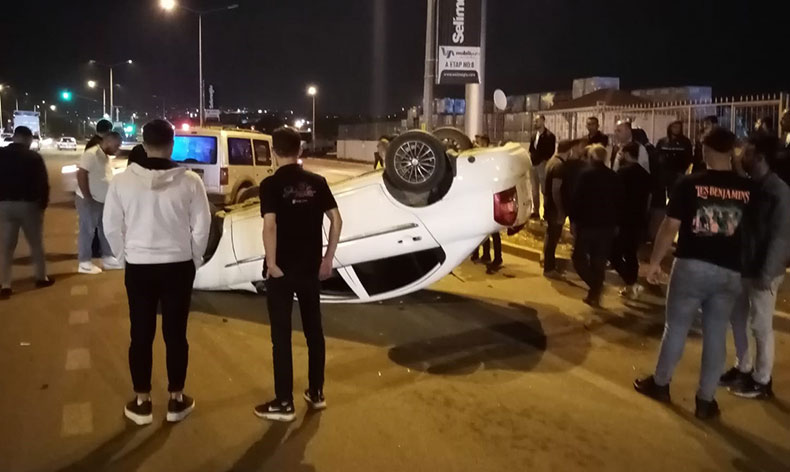 Sürücünün kontrolünden çıkan otomobil takla attı