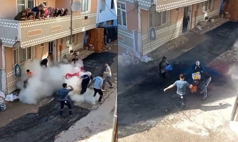 Gelin almaya gelen damada yangın tüplü müdahale