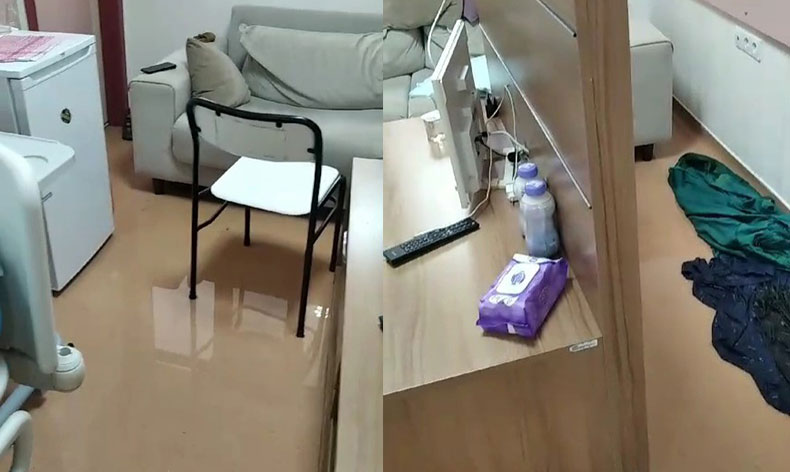 Sağanak sonrası hastaneyi su bastı