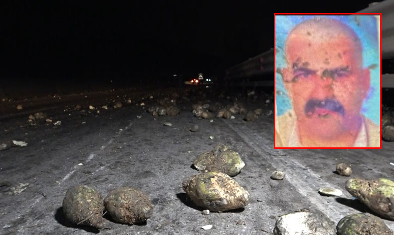 Şeker pancarı yüklü tır otomobili ezdi geçti