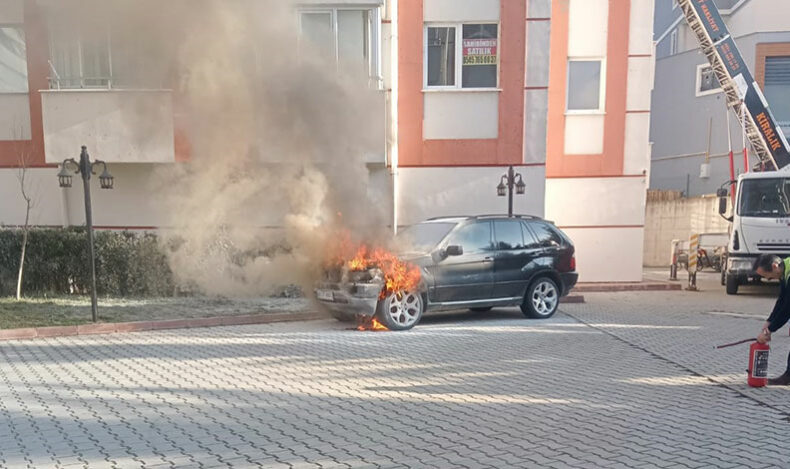 Park halindeki araç alev alev yandı