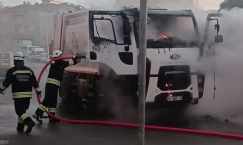 Çorlu’da çöp kamyonu cayır cayır yandı