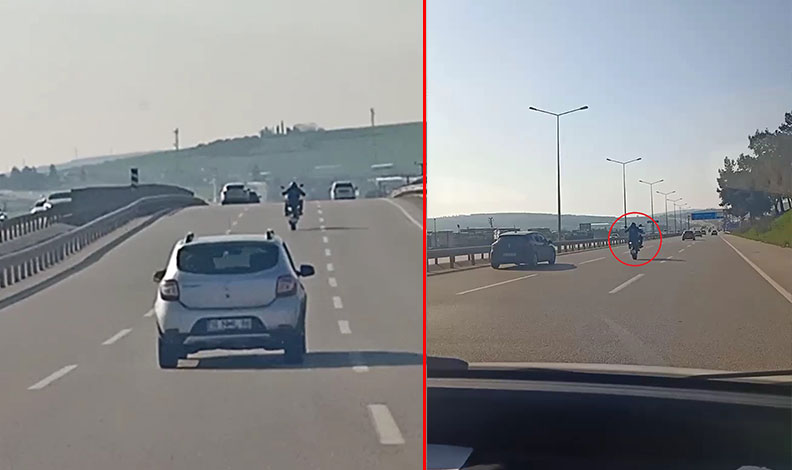 Bursa’da motosiklet sürücüsünün tehlikeli hareketleri kamerada