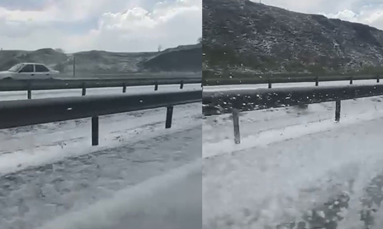 D100 karayolu yağan dolu ile beyaza büründü