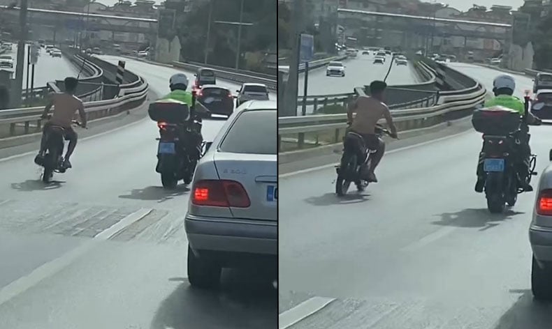 Peşindeki polisin üzerine motosiklet sürdü