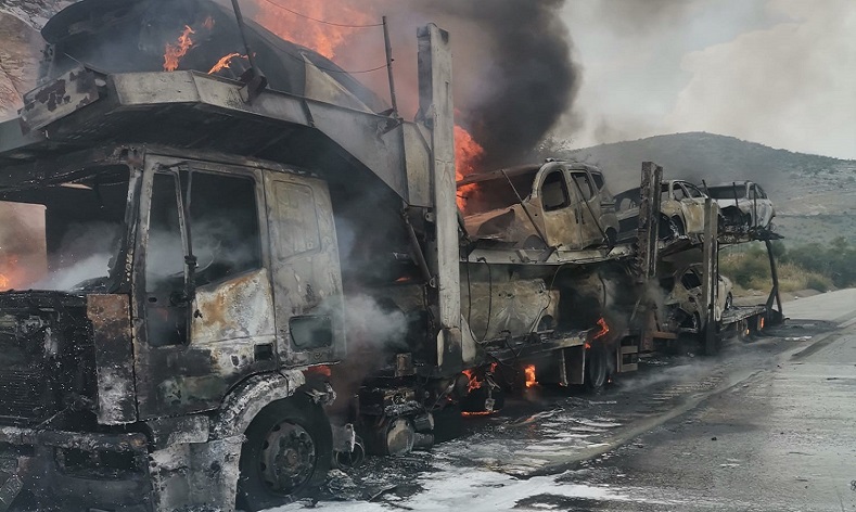 Tarsus’ta yanan tırda yüklü 7 sıfır araç yandı