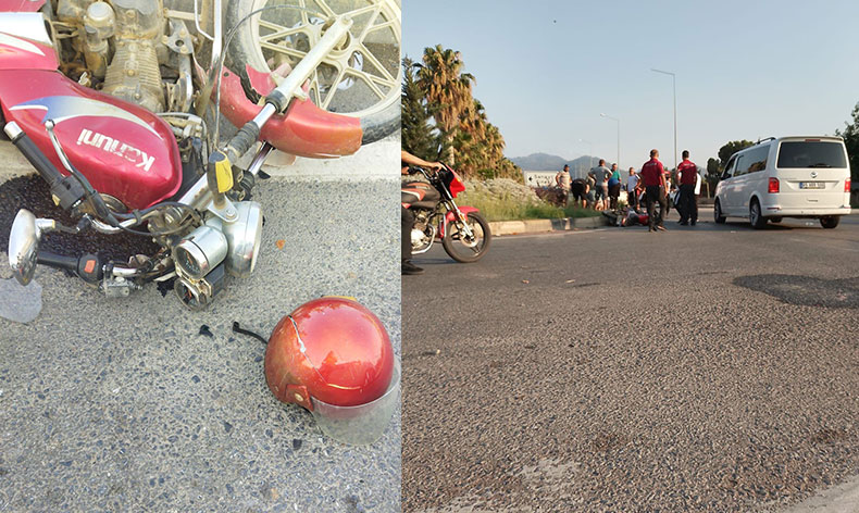 Gazipaşa’da motosiklet sürücüsünün hayatını kask kurtardı