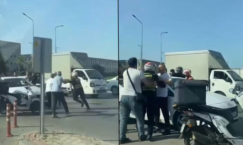 Sürücülerin yol verme kavgası kamerada