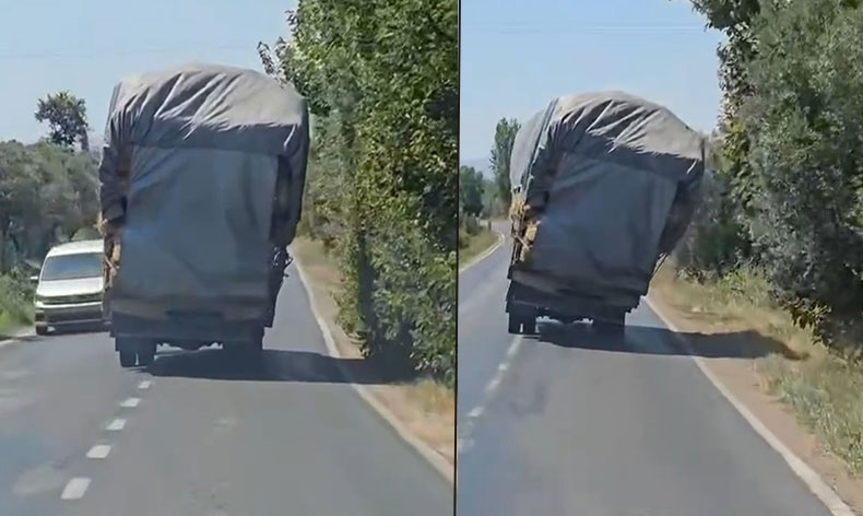 Bursa’da aşırı yükle seyreden kamyonet trafiği tehlikeye attı