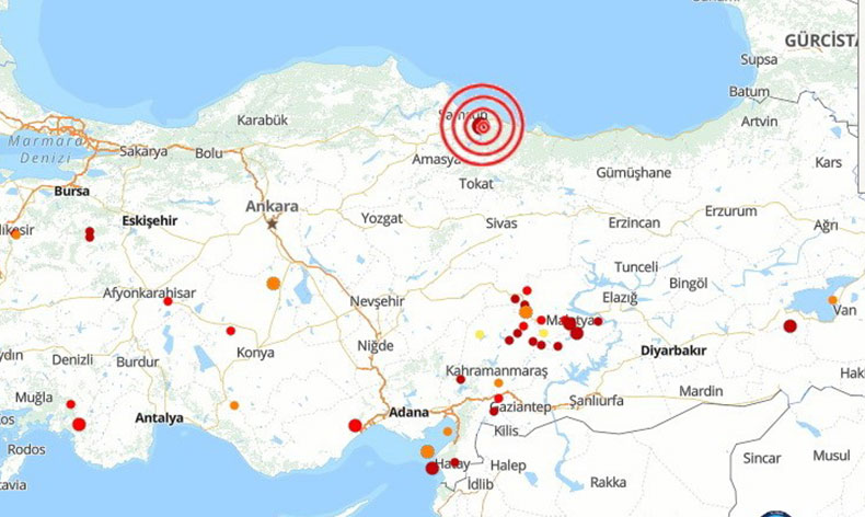 Samsun’da 3.4 büyüklüğünde deprem