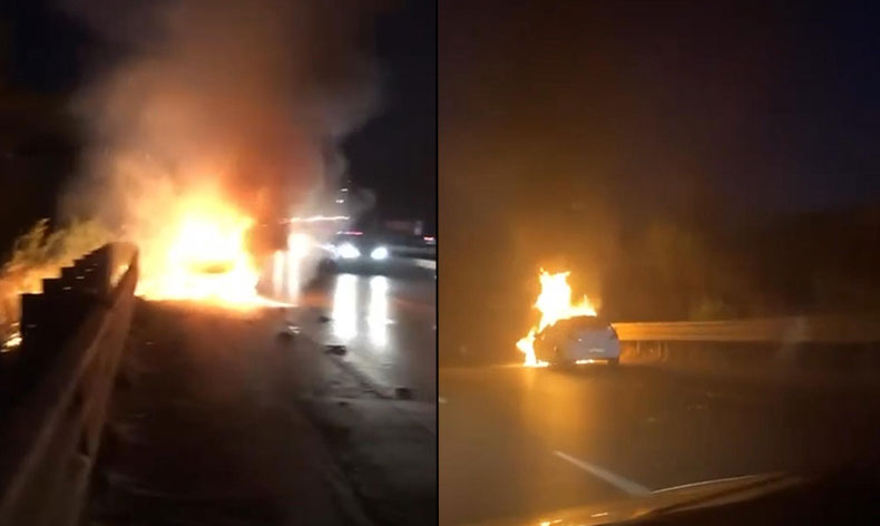 Arıza yapan araç bomba gibi patladı