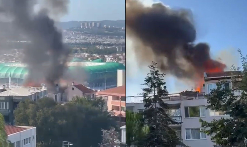 Bursa’da 5 katlı apartmanın çatısı alev alev yandı