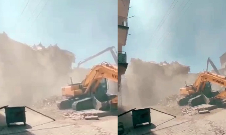 Korna sesi, 5 katlı binayı yerle bir etti