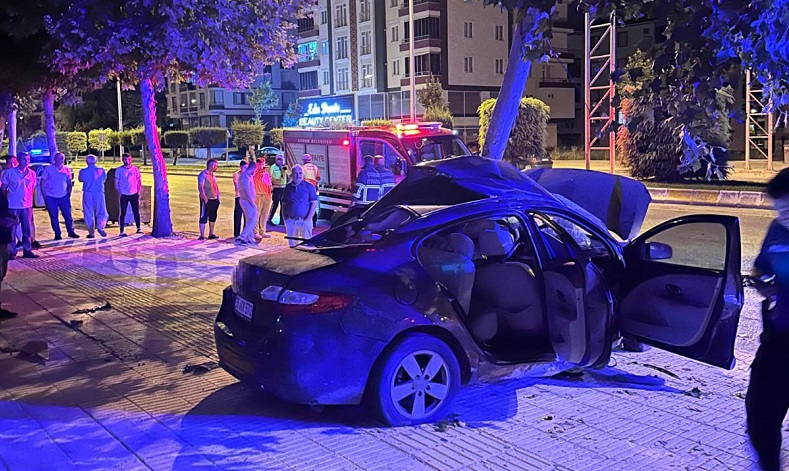 Ağaca çarpan otomobilde bulunan 2 kişi can verdi