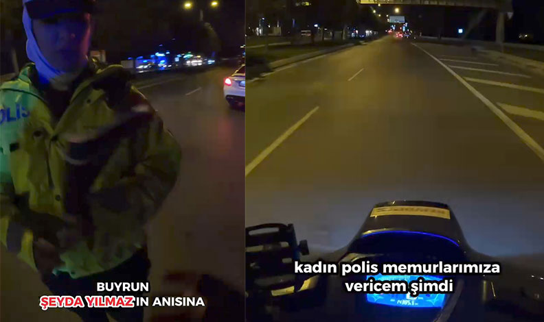 Denetim yapan polislere çiçek verdi